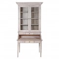 Luxusná vidiecka vitrína Nature s dvojitými dvierkami a zabudovaným písacím stolom v béžovej farbe s vintage efektom 231 cm