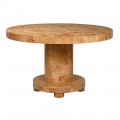 Moderný dizajnový okrúhly jedálenský stôl Ygritte z burl dreva v naturálnej svetlej hnedej farbe 130 cm