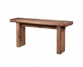 Luxusný vidiecky masívny hnedý obdĺžnikový konzolový stolík Roble s dvomi nohami z dubového dreva s výraznou kresbou letokruhov
