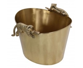 Dizajnová art deco zlatá nádoba Tiron na chladenie vína s úchytkami v podobe tigrov vo valcovom tvare