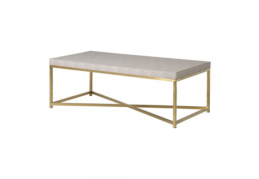 &Scaron;t&yacute;lov&yacute; glamour konferenčn&yacute; stol&iacute;k so zlat&yacute;mi nožičkami a koženou doskou v b&eacute;žovej farbe s art deco n&aacute;dychom 60 cm