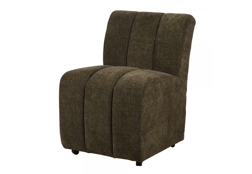 Dizajnová moderná zelená jedálenská stolička Musago bez bočných opierok s penovým čalúnením a celoplošným poťahom s ozdobným lineárnym prešívaním