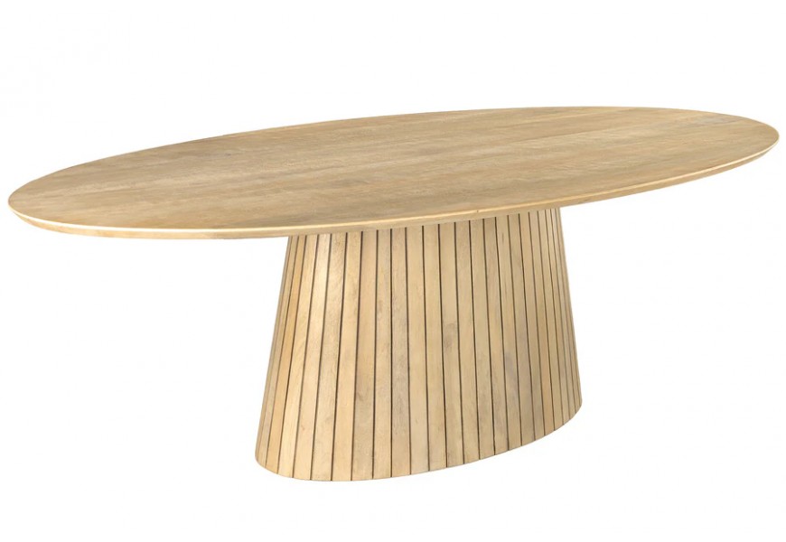 Luxusný masívny art deco oválny jedálenský stôl Davidson z masívneho mangového svetlého dreva