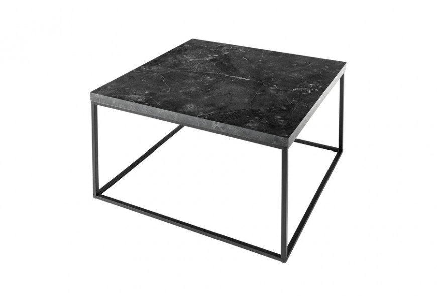 Štýlový industriálny konferenčný stolík Architect s čiernou kovovou konštrukciou a antracitovým mramorovým dizajnom 60cm