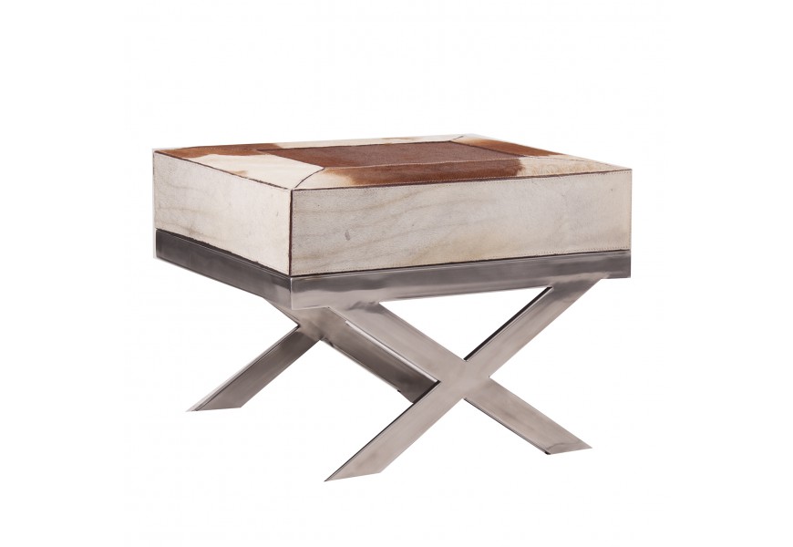 Taburetka s poťahom z kravskej kože