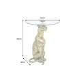 Štýlový art deco sklenený okrúhly príručný stolík Tierra Glam s nohou v podobe pantera v antickej zlatej farbe 60 cm