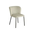Dizajnová retro jedálenská svetlo zelená stolička Olive v jemnej zelenej farbe s kordovou látkou a s čiernymi kovovými nožičkami