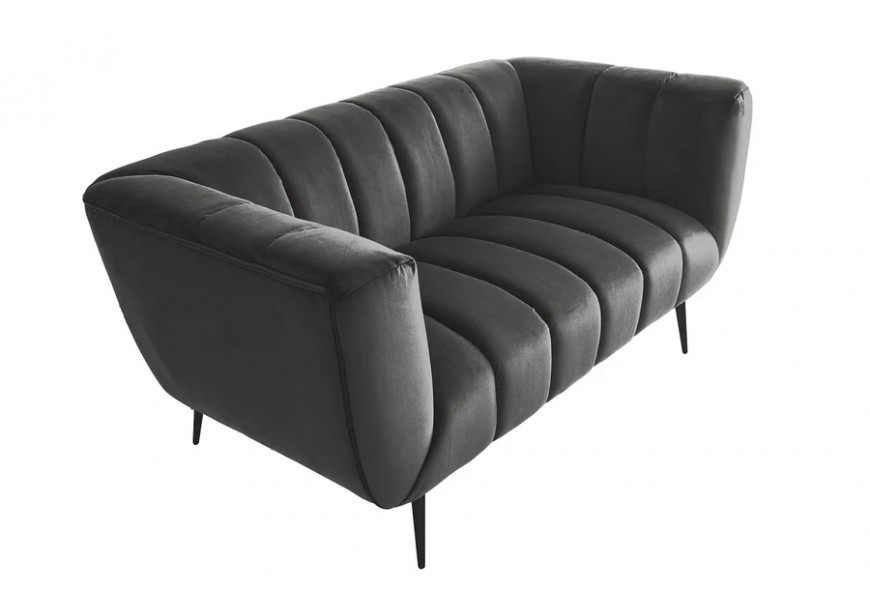 Štýlová moderná dvojmiestna sedačka Vermont v obdĺžnikovom tvare s čalúnením a zamatovým sivým poťahom s prešívaním