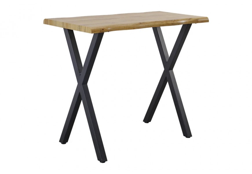 Industriálny obdĺžnikový barový stôl Wild s drevenou doskou v hnedej farbe s prekríženými kovovými čiernymi nožičkami 120 cm