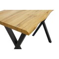 Industriálny obdĺžnikový barový stôl Wild s drevenou doskou v hnedej farbe s prekríženými kovovými čiernymi nožičkami 120 cm