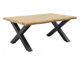 Štýlový obdĺžnikový industriálny konferenčný stolík Wild v dubovej hnedej farbe s čiernymi kovovými nožičkami 90 cm