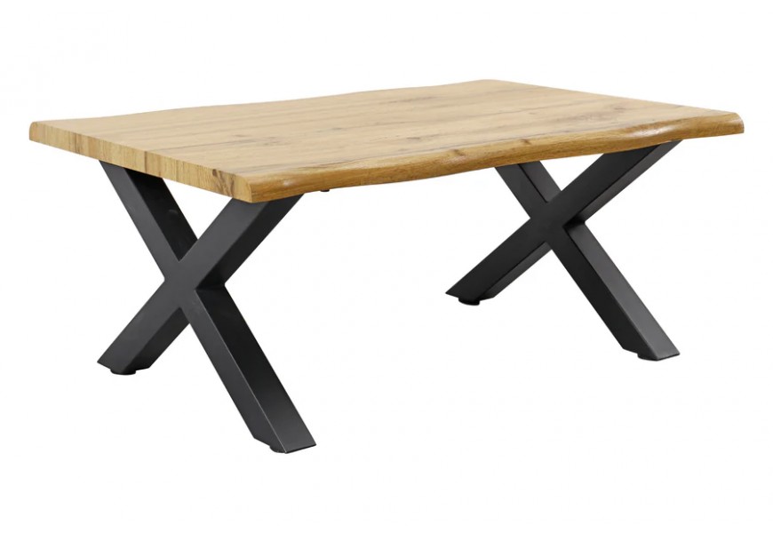 Štýlový obdĺžnikový industriálny konferenčný stolík Wild v dubovej hnedej farbe s čiernymi kovovými nožičkami 90 cm