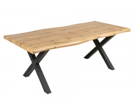 Dizajnový jedálenský stôl Wild z dyhovaného dreva v dubovom prevedení v hnedej farbe s prekríženými kovovými čiernymi matnými nožičkami