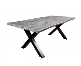 Štýlový industriálny jedálenský stôl Wild v sivej farbe s dizajnom dubového dreva s prekríženými čiernymi matnými nohami