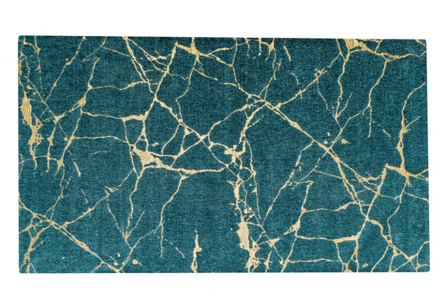 Štýlový moderný obdĺžnikový tyrkysový koberec Tyron v mramorovom dizajne so zlatými žilkami
