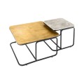Štýlový set štvorcový industriálny konferenčných stolíkov Abim v striebornej a zlatej farbe s vintage nádychom 60 cm