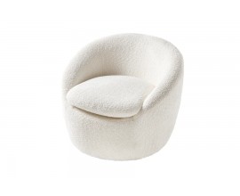 Dizajnové moderné čalúnené otočné kreslo Elian v bielej farbe s bouclé poťahom v okrúhlom tvare