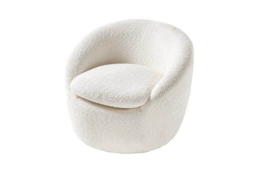 Dizajnové moderné čalúnené otočné kreslo Elian v bielej farbe s bouclé poťahom v okrúhlom tvare