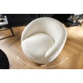 Štýlové glamour bouclé otočné kreslo Elian s bielym textilným poťahom v okrúhlom tvare 76 cm