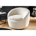 Štýlové glamour bouclé otočné kreslo Elian s bielym textilným poťahom v okrúhlom tvare 76 cm
