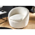 Štýlové glamour bouclé otočné kreslo Elian s bielym textilným poťahom v okrúhlom tvare 76 cm