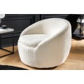 Štýlové glamour bouclé otočné kreslo Elian s bielym textilným poťahom v okrúhlom tvare 76 cm