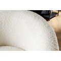Štýlové glamour bouclé otočné kreslo Elian s bielym textilným poťahom v okrúhlom tvare 76 cm