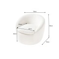 Štýlové glamour bouclé otočné kreslo Elian s bielym textilným poťahom v okrúhlom tvare 76 cm