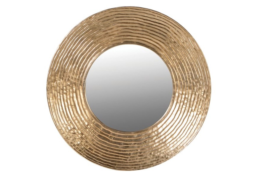 Glamour okrúhle nástenné zrkadlo Zania s výraznou vrstvenou štruktúrou v zlatej antickej farbe 108 cm   