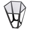 Industriálny príručný stolík Hexagon s kovovou čiernou podstavou a sklenenou doskou so šiestimi hranami 57 cm 