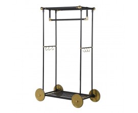 Art deco vešiak na kolieskach Trolley v obdĺžnikovom tvare s glamour nádychom s čiernou konštrukciou a mosadznými detailmi