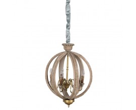 Vidiecky guľový závesný luster Globe s kovovým rámom s hnedou patinou a šiestimi sviečkovými držiakmi na žiarovky