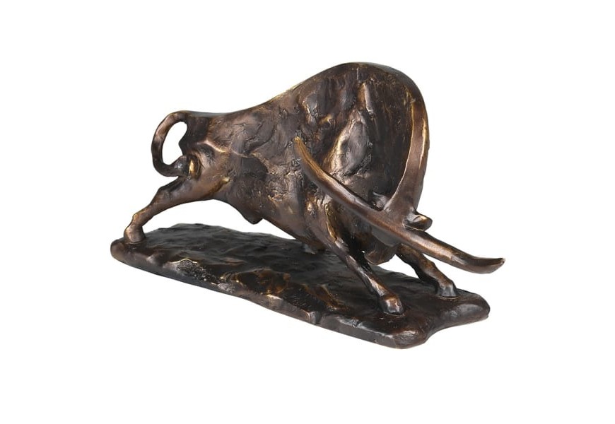 DIzajnová vintage socha býka Bull z kameňa s bronzovou patinou s matným povrchem na obdĺžnikovej čiernej podstave