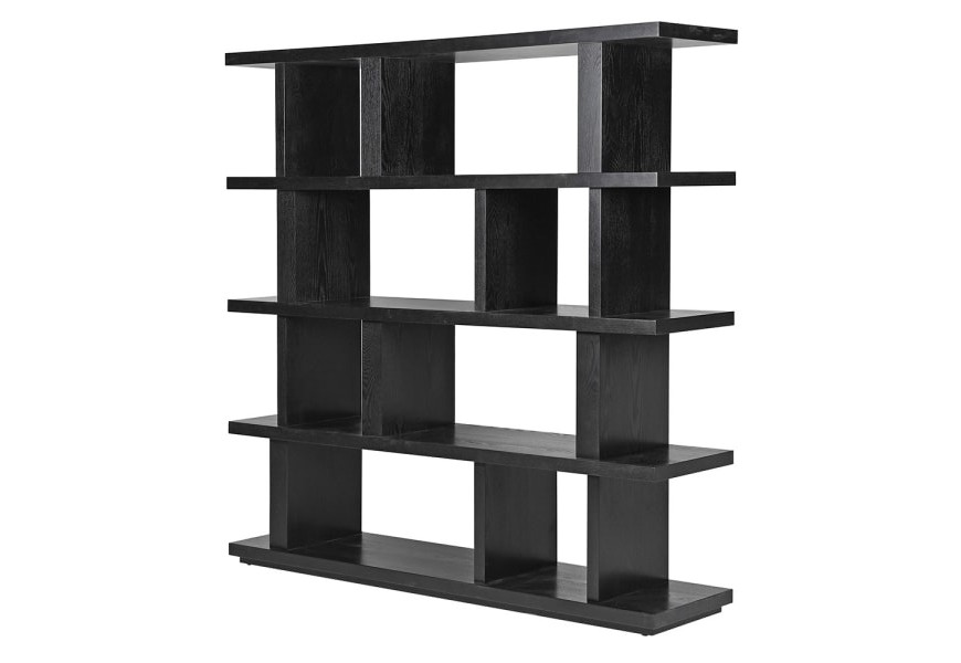 Moderná štýlová obdĺžniková knižnica Ashy v čiernej farbe s ôsmimi vnútornými a ôsmimi vonkajšími poličkami