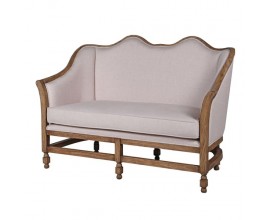 Luxusná rustikálna dvojmiestna sedačka Ameny s hnedou mahagónovou konštrukciou a s čalúneným sedením s poťahom v staroružovej farbe