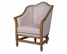 Luxusné rustikálne kreslo Amany s čalúneným sedadlom a opierkou v staroružovej farbe a s konštrukciou z mahagónového dreva v hnedej farbe