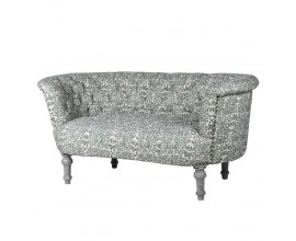 Luxusná orientálna dvojmiestna sedačka Samie z bavlny s vyrezávanými nožičkami z mangového dreva v sivej farbe v obdĺžnikovom tvare so zeleno bielym vzorovaným poťahom