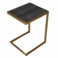 Art deco štvorcový príručný stolík Sara so sivým koženým šagrénovým poťahom a zlatou kovovou konštrukciou 56 cm