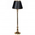 Glamour vysoká nočná lampa Palen s tienidlom v tvare zrezaného kužeľa z pravej kože s čiernou srsťou a zlatou nohou z kovu