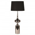 Glamour moderná vysoká nočná lampa Ostris s organickou oblou nohou v striebornej farbe z kovu s tienidlom vo valcovom tvare z ľanu v čiernej farbe