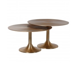 Glamour dizajnový set kovových príručných stolíkov Zarina v okrúhlom tvare v bronzovej farbe