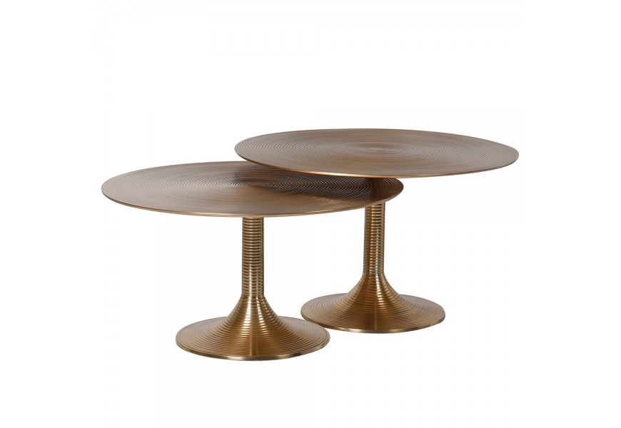 Glamour dizajnový set kovových príručných stolíkov Zarina v okrúhlom tvare v bronzovej farbe