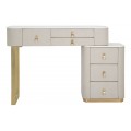 Luxusný art deco béžový toaletný stolík Glamia Tapisé so zlatými kovovými nožičkami so šiestimi zásuvkami a bielou doskou 120 cm
