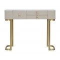 Art deco obdĺžnikový konzolový béžový stolík Glamia Tapisé s tromi zásuvkami s kovovými zlatými nožičkami a bielou doskou 100 cm