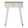 Art deco obdĺžnikový drevený nočný stolík Samira s hnedou doskou s bielym korpusom so zásuvkou so zlatými detailmi 62 cm 