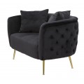 Art deco obdĺžniková prešívaná čalúnená dvojmiestna zamatová čierna sedačka Zeran so zlatými kovovými nožičkami 127 cm