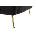 Art deco obdĺžniková prešívaná čalúnená dvojmiestna zamatová čierna sedačka Zeran so zlatými kovovými nožičkami 127 cm