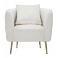 Art deco štvorcové čalúnené prešívané kreslo Zeran v krémovej zamatovej farbe so zlatými kovovými nožičkami 76 cm