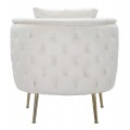 Art deco štvorcové čalúnené prešívané kreslo Zeran v krémovej zamatovej farbe so zlatými kovovými nožičkami 76 cm