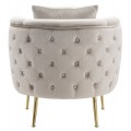 Art deco štvorcové oblé čalúnené kreslo Zeran s prešívaním v sivej farbe so zlatými kovovými úzkymi nožičkami 76 cm
